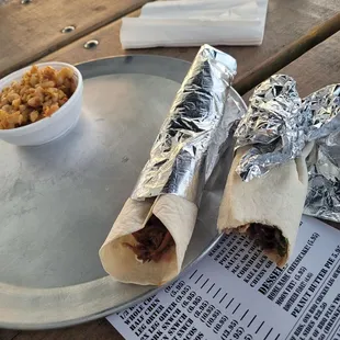 Pork tacos and Mac cheeses