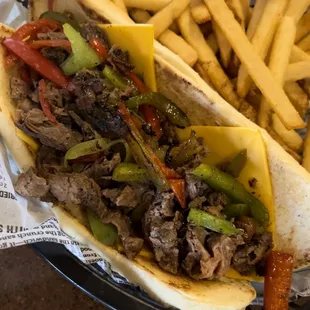 Cheese steak with peppers and onions