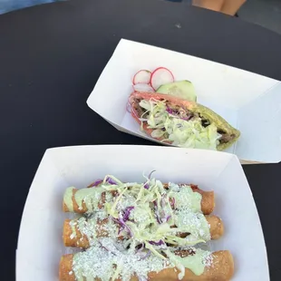 taquitos and fried quesadilla