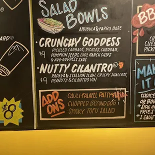 Salad menu