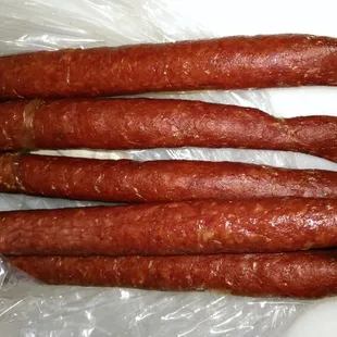 Hot beef sticks.