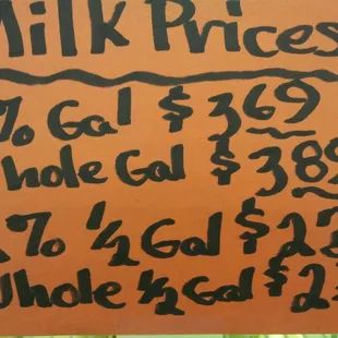 a sign for milk prices
