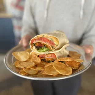 Bacon Swiss Wrap with housemade chips