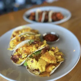 Build Your Own Breakfast Tacos! Start with eggs, tofu, or black beans and add up to 3 other toppings. Vegan available!