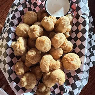 Fried Shrooms (Fresh mushroom dipped in our own homemade batter, served with choice of dipping sauce) $11: 4 Stars