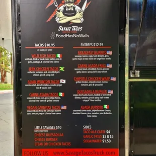 the menu for the restaurant