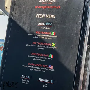 Event Menu during LA Comic-Con Dec2021
