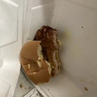 Uneaten tenderloin that was described as "no good" and "gross"