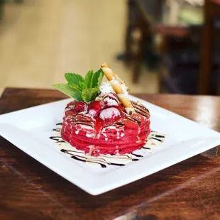 Red velvet pancakes