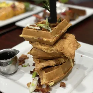 (Tower waffle) chicken and Bacon Waffles