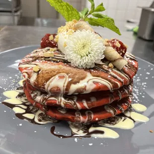 Red velvet pancakes