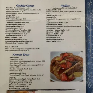 the menu for breakfast