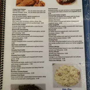 chicken wings and fried chicken, menu