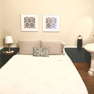 Room (D3) Queen size bed, tv, shower and tub combo. Downstairs