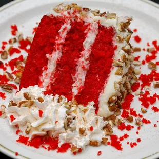 a slice of red velvet cake