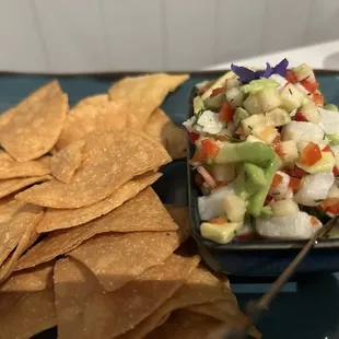 Raw Bar Specialty Ceviche $18.  Ours was made from sea bass tonight.