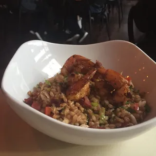 Seared Salmon w/ Shrimp Farro Jambalaya