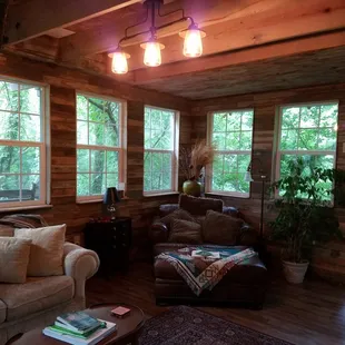 Living area inside Bare Creek Hollow Treehouse