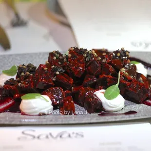 Salt Roasted Beets ($14) - dehydrated kalamata olives, buckwheat relish, goat cheese, harissa vinaigrette. I like the buckwheat.