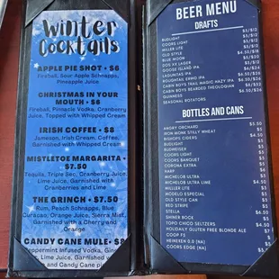 Alcohol menu
