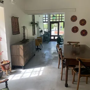 a dining room and living room