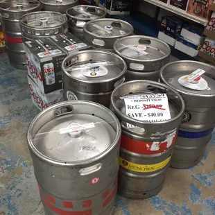 kegs in a store