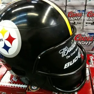 a helmet on display in a store