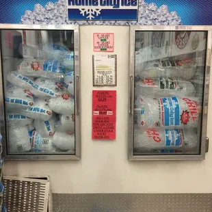 a vending machine filled with bottled water