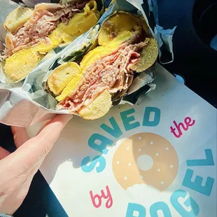 Ham Egg and Cheese Toasted on Everything Bagel