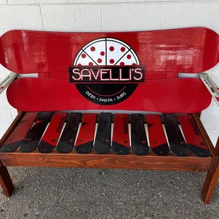 a bench made out of skateboards