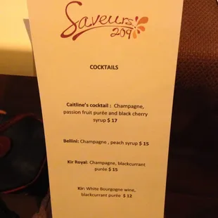 Cocktail menu