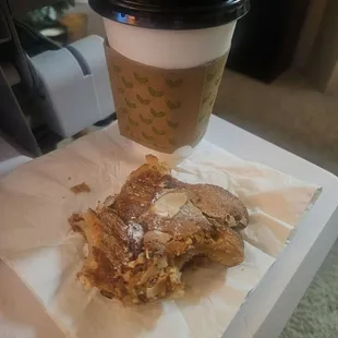 Don&apos;t hate! I could NOT stop eating this almond croissant before snapping a pic