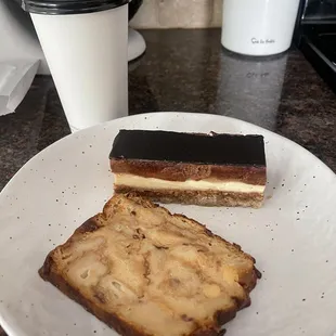 Banana bread pudding, Cappucino, I forgot the layered pastry name but it was incredible!
