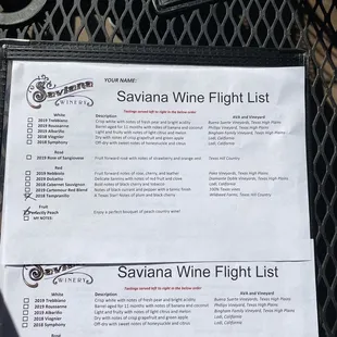 Wine Flight Selection Form
