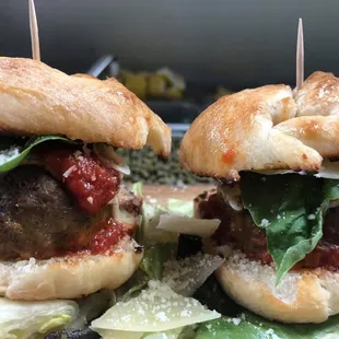 Meatball sliders on our famous garlic knots