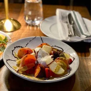 Heirloom tomatoes and buratta