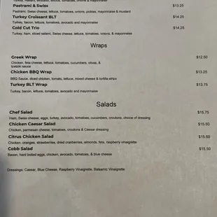 Cold Sandwiches &amp; Salad Menu
