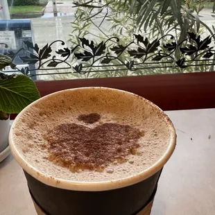 a cup of coffee with a heart on it