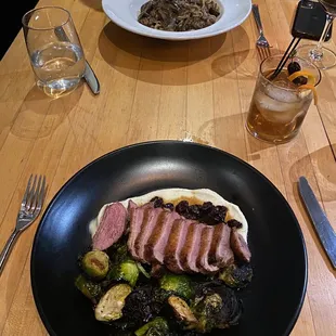 Rohan Duck Breast and Mafaldine with an speciality cocktail based as an old fashion.