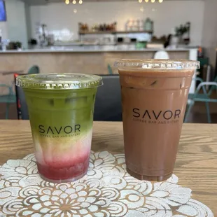 Berry Matcha with Lavender and Oatmilk &amp; Dark Chocolate Mocha with Oatmilk