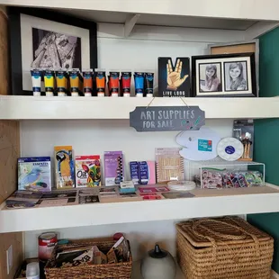shelves of art supplies