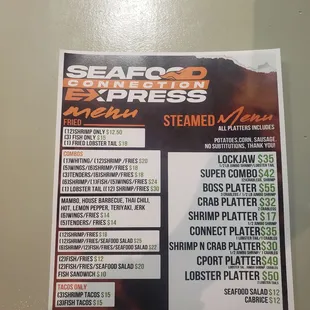 Seafood Connection menu
