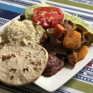 Carne Guisada (Beef Stew Platter)