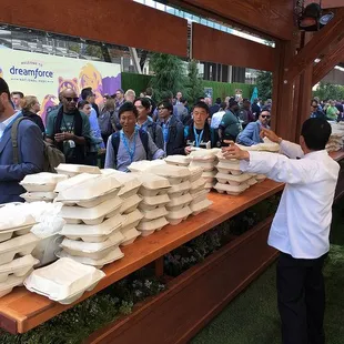 Lunch service for Salesforce's Dreamforce attendees with pickup stations on Howard Street "Dreamforce Plaza".