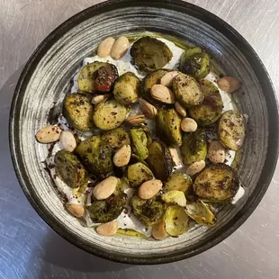 Brussels sprouts almonds tzatziki