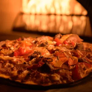 a pizza in the oven