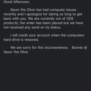 the only email i got after i ordered which is the 8th telling me they cannot fufill my order and gave me credit on my account.