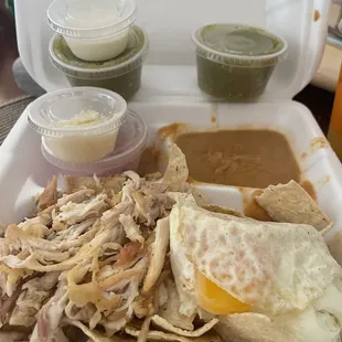 Healthy Chilaquiles Verdes before I added the sauce with all the sides still packed!