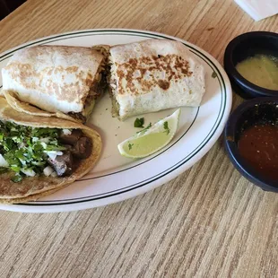Lengua Taco &amp; Carne Asada Burrito