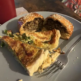 Beef and cheddar roll, quiche
